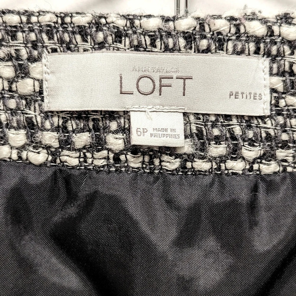 Ann Taylor LOFT Black White Tweed Career Office Mini Skirt Size 6 Petite - Picture 5 of 6